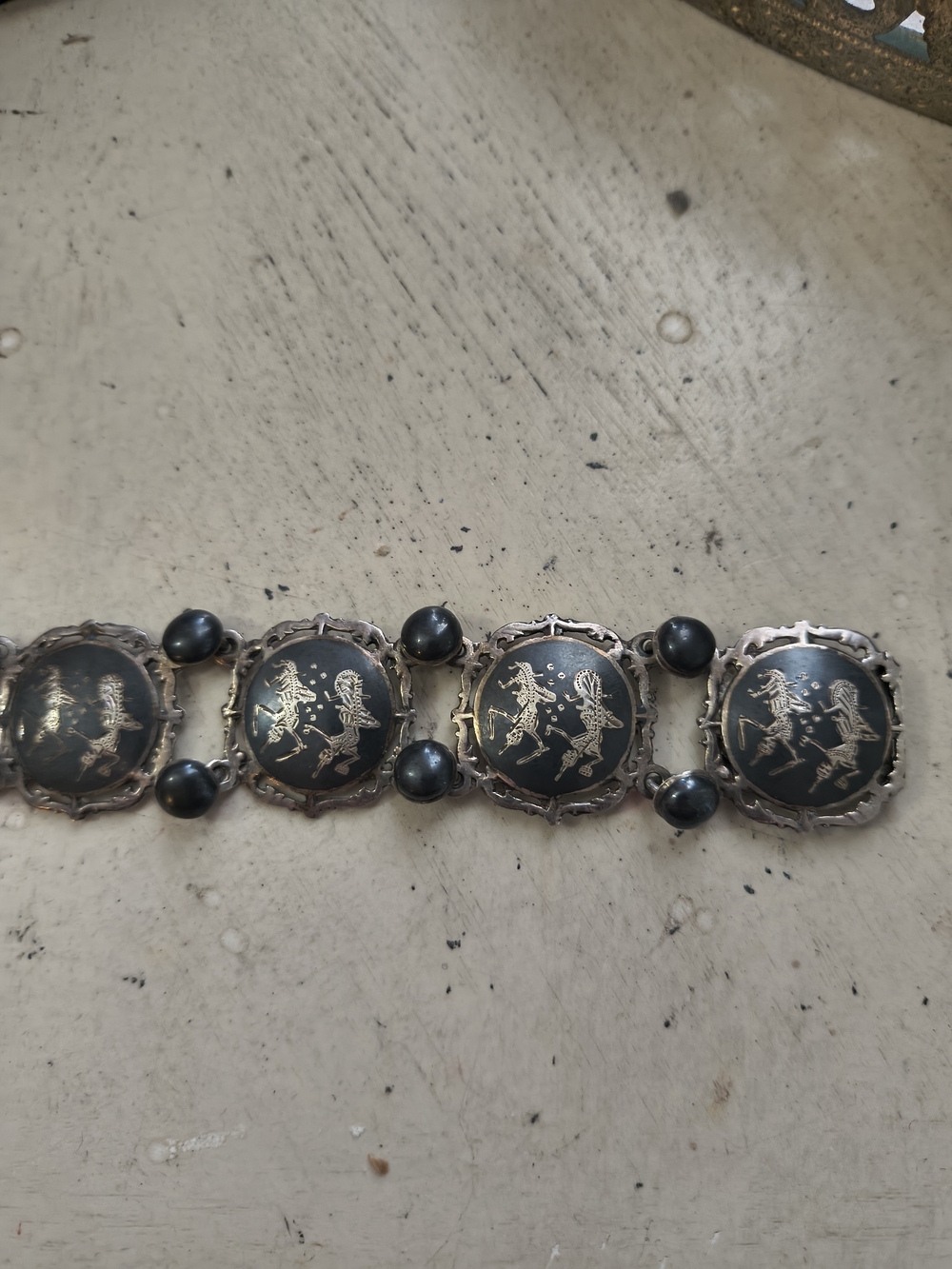 Vintage Siam Sterling Silver Niello Panel Bracelet SB Maker Mark Thai Dancers - Picture 4 of 9